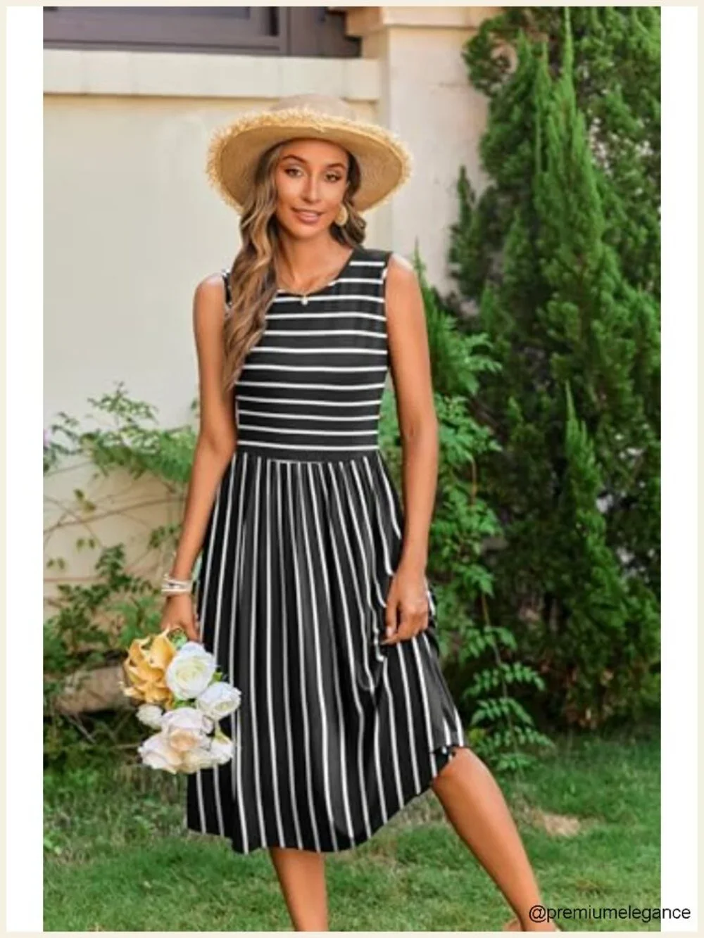 Women's Sleeveless Floral Midi Dress with Pockets, A-Line Casual Summer Tank